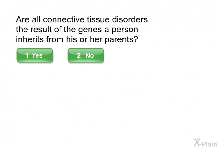 Are all connective tissue disorders the result of the genes a person inherits from his or her parents? Select Yes or No.