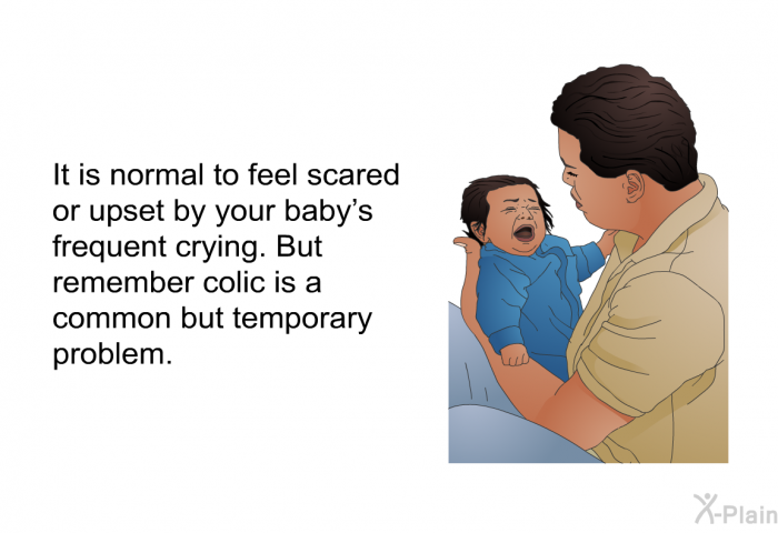 It is normal to feel scared or upset by your baby's frequent crying. But remember colic is a common but temporary problem.
