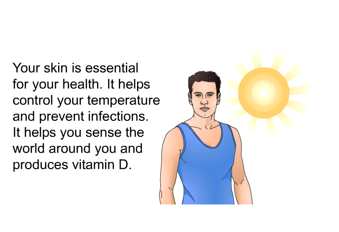 Your skin is essential for your health. It helps control your temperature and prevent infections. It helps you sense the world around you and produces vitamin D.