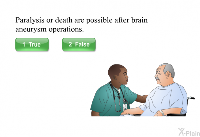 Paralysis or death are possible after brain aneurysm operations.