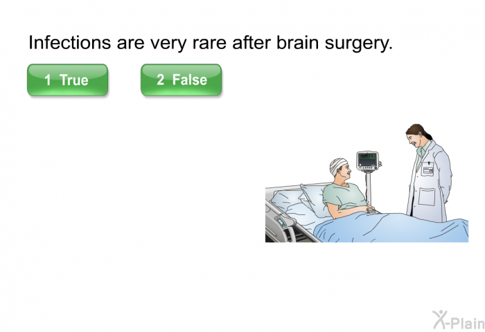 Infections are very rare after brain surgery. Press True or False