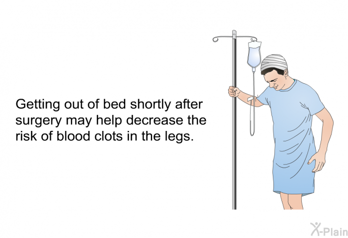 Getting out of bed shortly after surgery may help decrease the risk of blood clots in the legs.