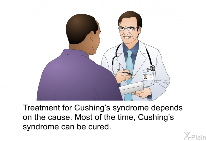 Treatment for Cushing's syndrome depends on the cause. Most of the time, Cushing's syndrome can be cured.