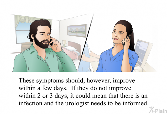 These symptoms should, however, improve within a few days. If they do not improve within 2 or 3 days, it could mean that there is an infection and the urologist needs to be informed.
