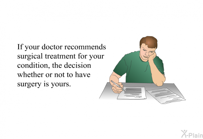 If your doctor recommends surgical treatment for your condition, the decision whether or not to have surgery is yours.