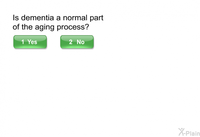 Is dementia a normal part of the aging process? Select Yes or No.