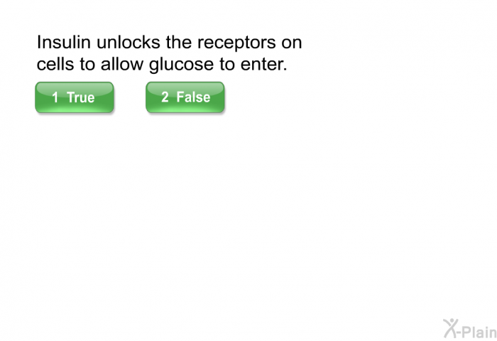 Insulin unlocks the receptors on cells to allow glucose to enter.
