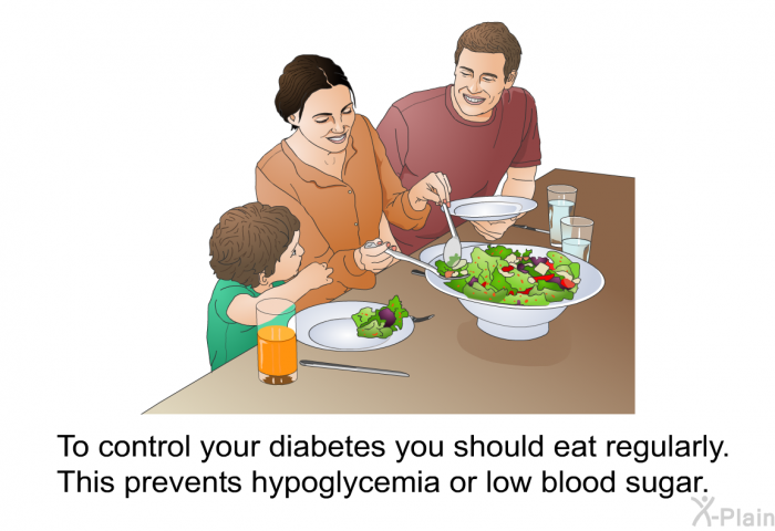 To control your diabetes you should eat regularly. This prevents hypoglycemia or low blood sugar.