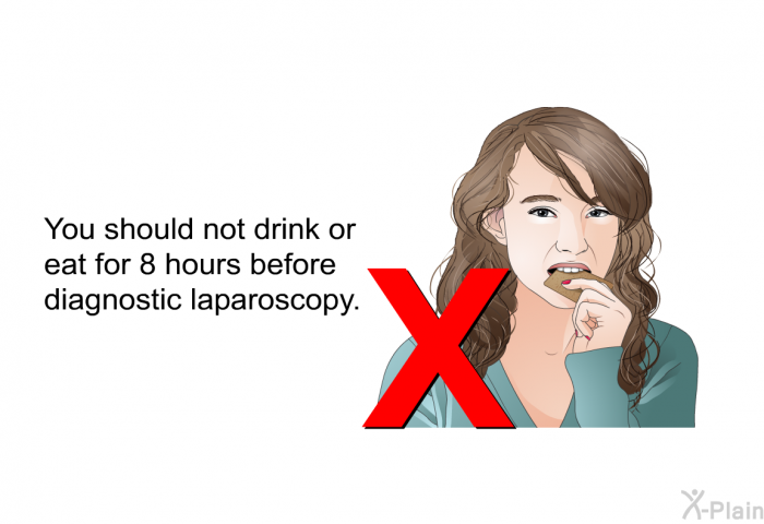You should not drink or eat for 8 hours before diagnostic laparoscopy.