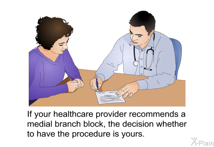 If your healthcare provider recommends a medial branch block, the decision whether to have the procedure is yours.