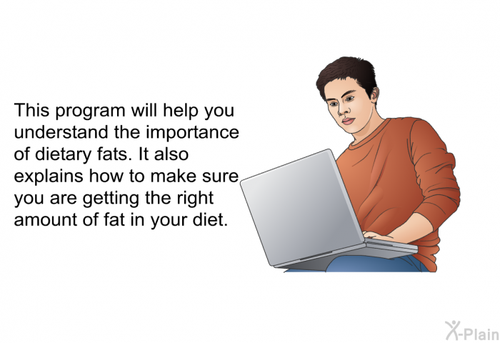 This health information will help you understand the importance of dietary fats. It also explains how to make sure you are getting the right amount of fat in your diet.