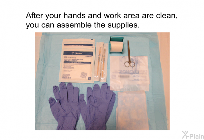 After your hands and work area are clean, you can assemble the supplies.