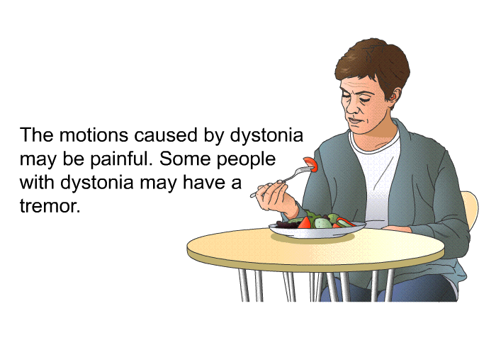 The motions caused by dystonia may be painful. Some people with dystonia may have a tremor.