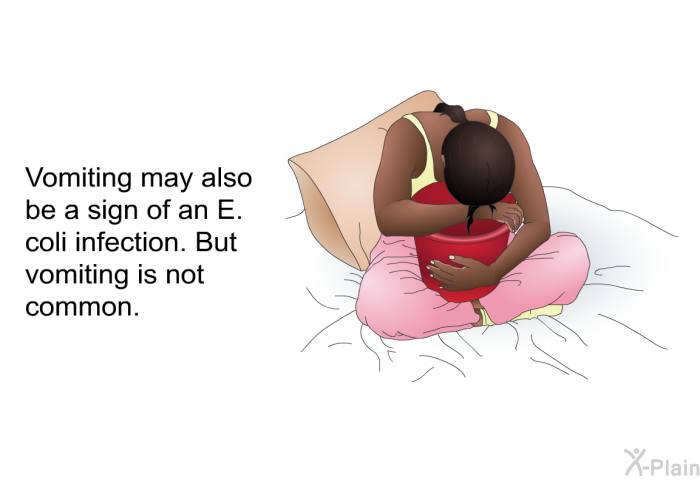 Vomiting may also be a sign of an E. coli infection. But vomiting is not common.