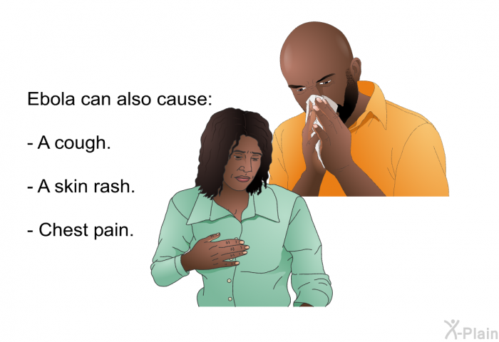 Ebola can also cause:  A cough. A skin rash. Chest pain.