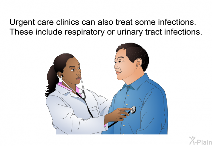 Urgent care clinics can also treat some infections. These include respiratory or urinary tract infections.