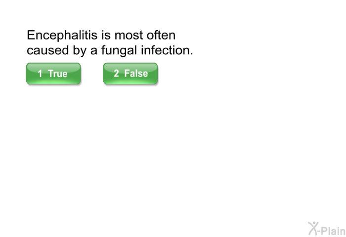 Encephalitis is most often caused by a fungal infection. Select True or False.
