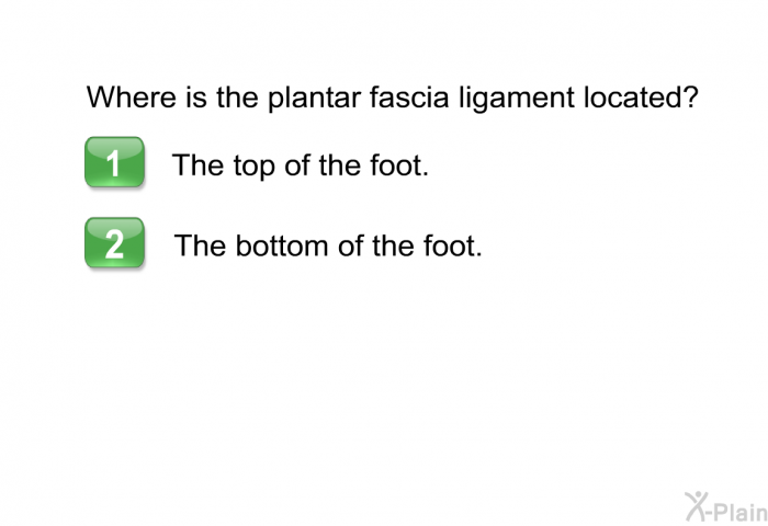 Where is the plantar fascia ligament located?  The top of the foot. The bottom of the foot.