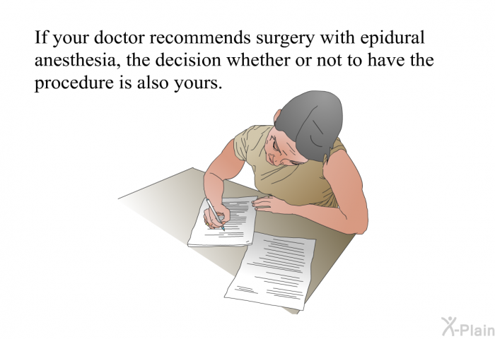 If your doctor recommends surgery with epidural anesthesia, the decision whether or not to have the procedure is also yours.