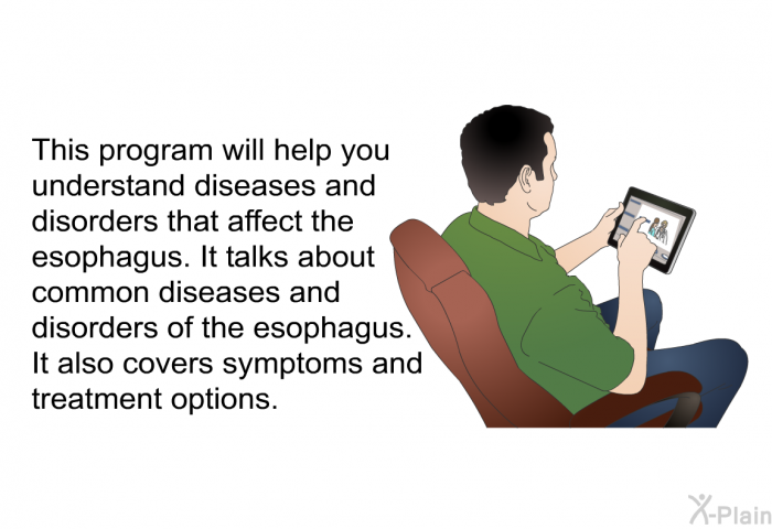 This health information will help you understand diseases and disorders that affect the esophagus. It talks about common diseases and disorders of the esophagus. It also covers symptoms and treatment options.