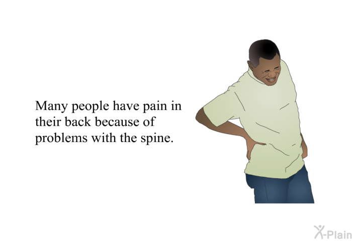 Many people have pain in their back because of problems with the spine.