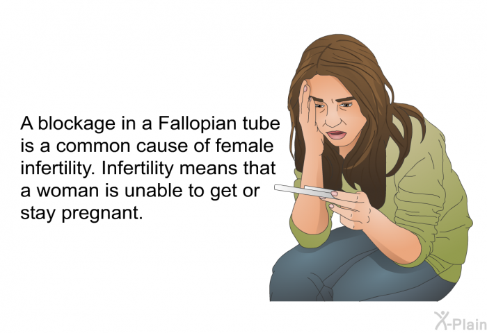 A blockage in a Fallopian tube is a common cause of female infertility. Infertility means that a woman is unable to get or stay pregnant.