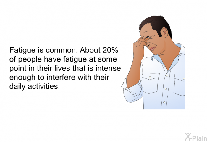 Fatigue is common. About 20% of people have fatigue at some point in their lives that is intense enough to interfere with their daily activities.