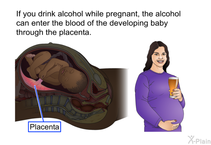If you drink alcohol while pregnant, the alcohol can enter the blood of the developing baby through the placenta.