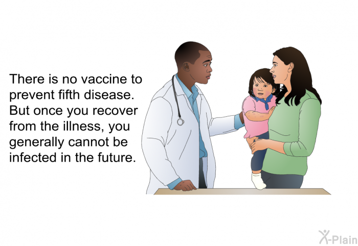 There is no vaccine to prevent fifth disease. But once you recover from the illness, you generally cannot be infected in the future.