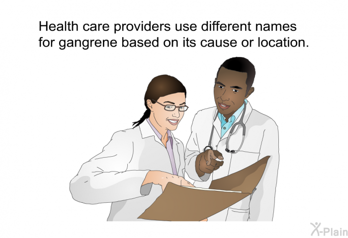 Health care providers use different names for gangrene based on its cause or location.