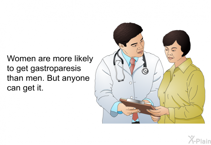 Women are more likely to get gastroparesis than men. But anyone can get it.