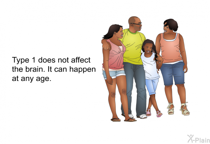 Type 1 does not affect the brain. It can happen at any age.