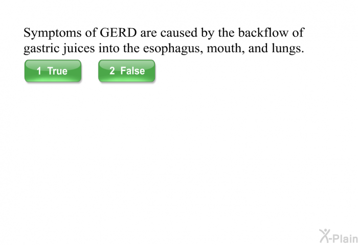 Symptoms of GERD are caused by the backflow of gastric juices into the esophagus, mouth, and lungs.