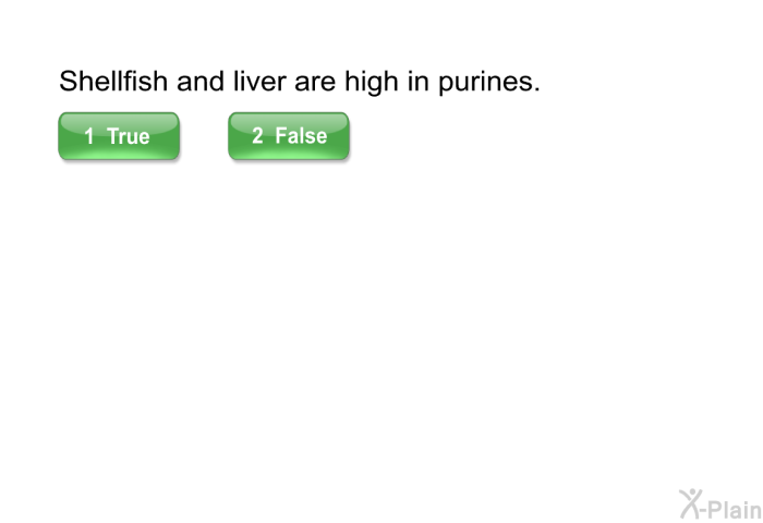 Shellfish and liver are high in purines.