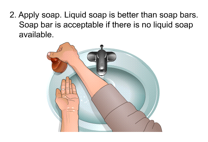 Apply soap. Liquid soap is better than soap bars. Soap bar is acceptable if there is no liquid soap available.