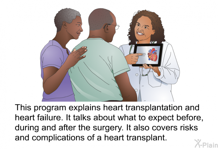This health information explains heart transplantation and heart failure. It talks about what to expect before, during and after the surgery. It also covers risks and complications of a heart transplant.