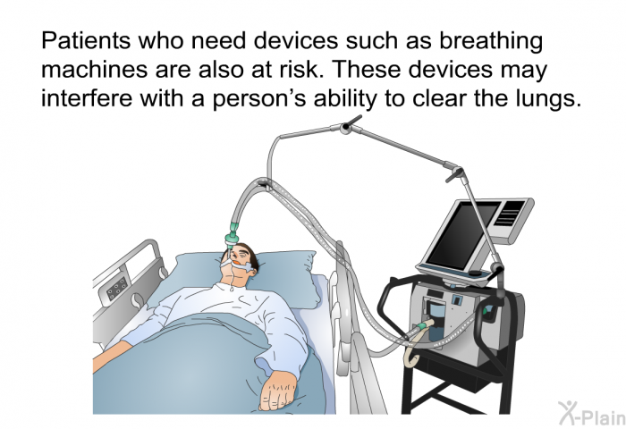 Patients who need devices such as breathing machines are also at risk. These devices may interfere with a person’s ability to clear the lungs.