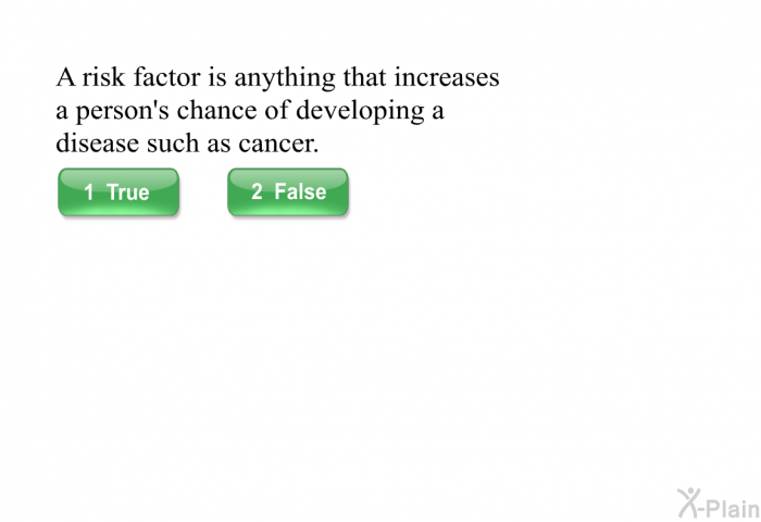 A risk factor is anything that increases a person's chance of developing a disease such as cancer.