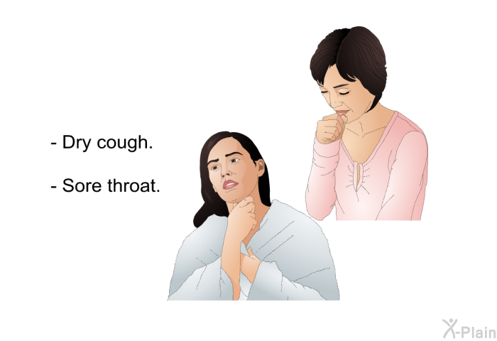 Dry cough. Sore throat.