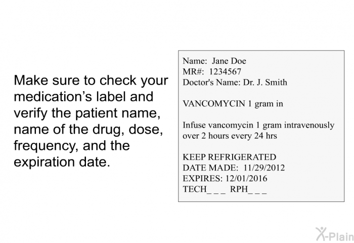 Make sure to check your medication's label and verify the patient name, name of the drug, dose, frequency, and the expiration date.