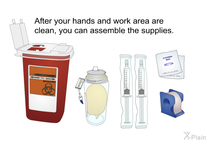 After your hands and work area are clean, you can assemble the supplies.