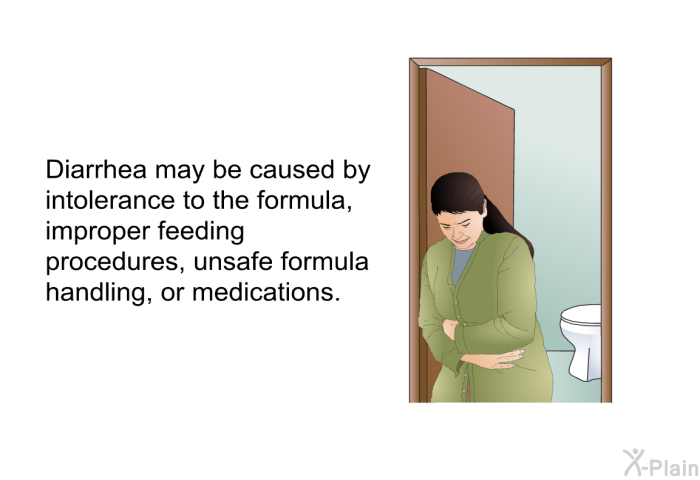 Diarrhea may be caused by intolerance to the formula, improper feeding procedures, unsafe formula handling, or medications.