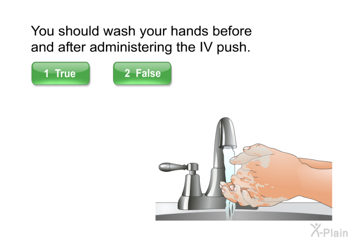 You should wash your hands before and after administering the IV push.