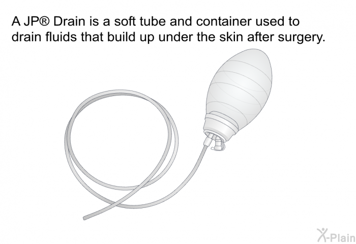 A JP  Drain is a soft tube and container used to drain fluids that build up under the skin after surgery.