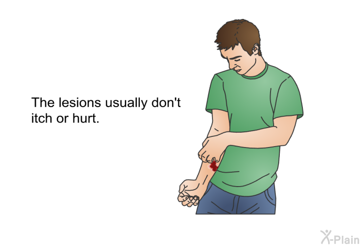 The lesions usually don't itch or hurt.
