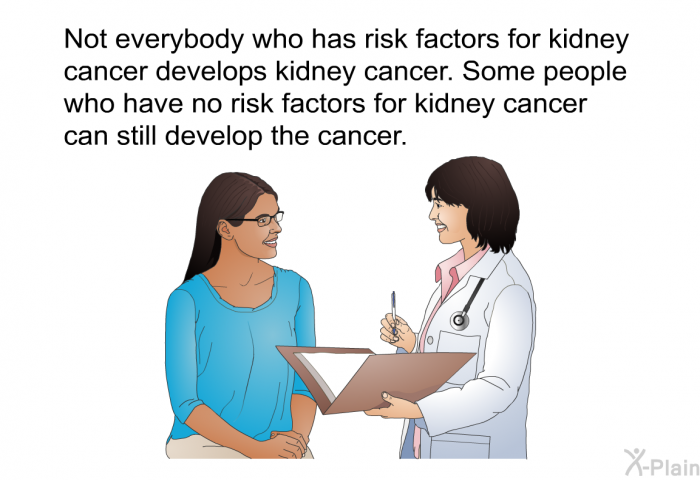 Not everybody who has risk factors for kidney cancer develops kidney cancer. Some people who have no risk factors for kidney cancer can still develop the cancer.