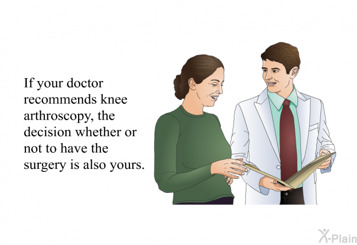 If your doctor recommends knee arthroscopy, the decision whether or not to have the surgery is also yours.