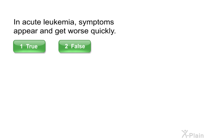 In acute leukemia, symptoms appear and get worse quickly.