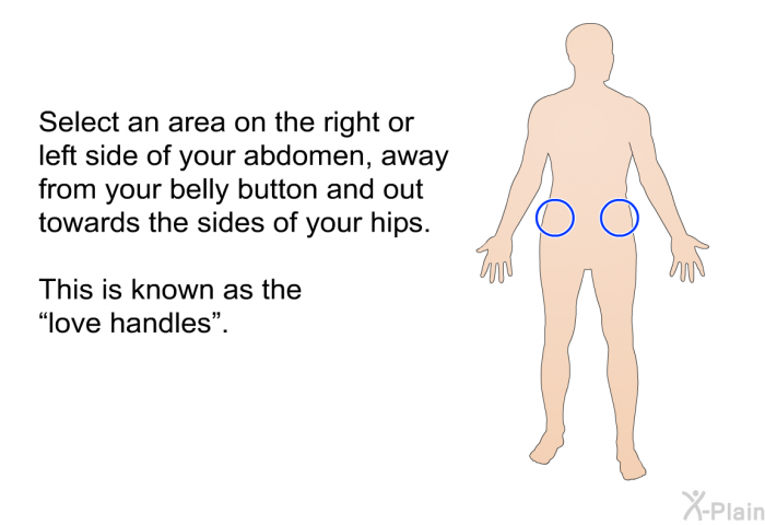 Select an area on the right or left side of your abdomen, away from your belly button and out towards the sides of your hips. This is known as the “love handles”.
