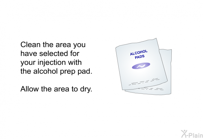 Clean the area you have selected for your injection with the alcohol prep pad. Allow the area to dry.